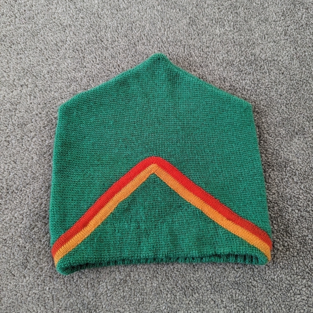 Kids Wool Beanie Hat One Size Green Stripe
